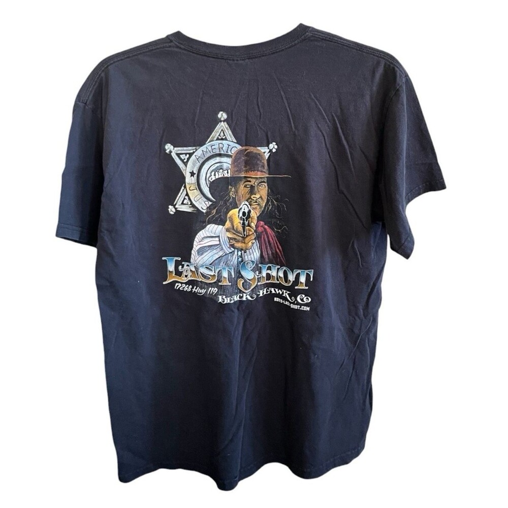 Last Shot Bar Black Hawk Colorado Mens T-Shirt Biker Motorcycle Black Size Large